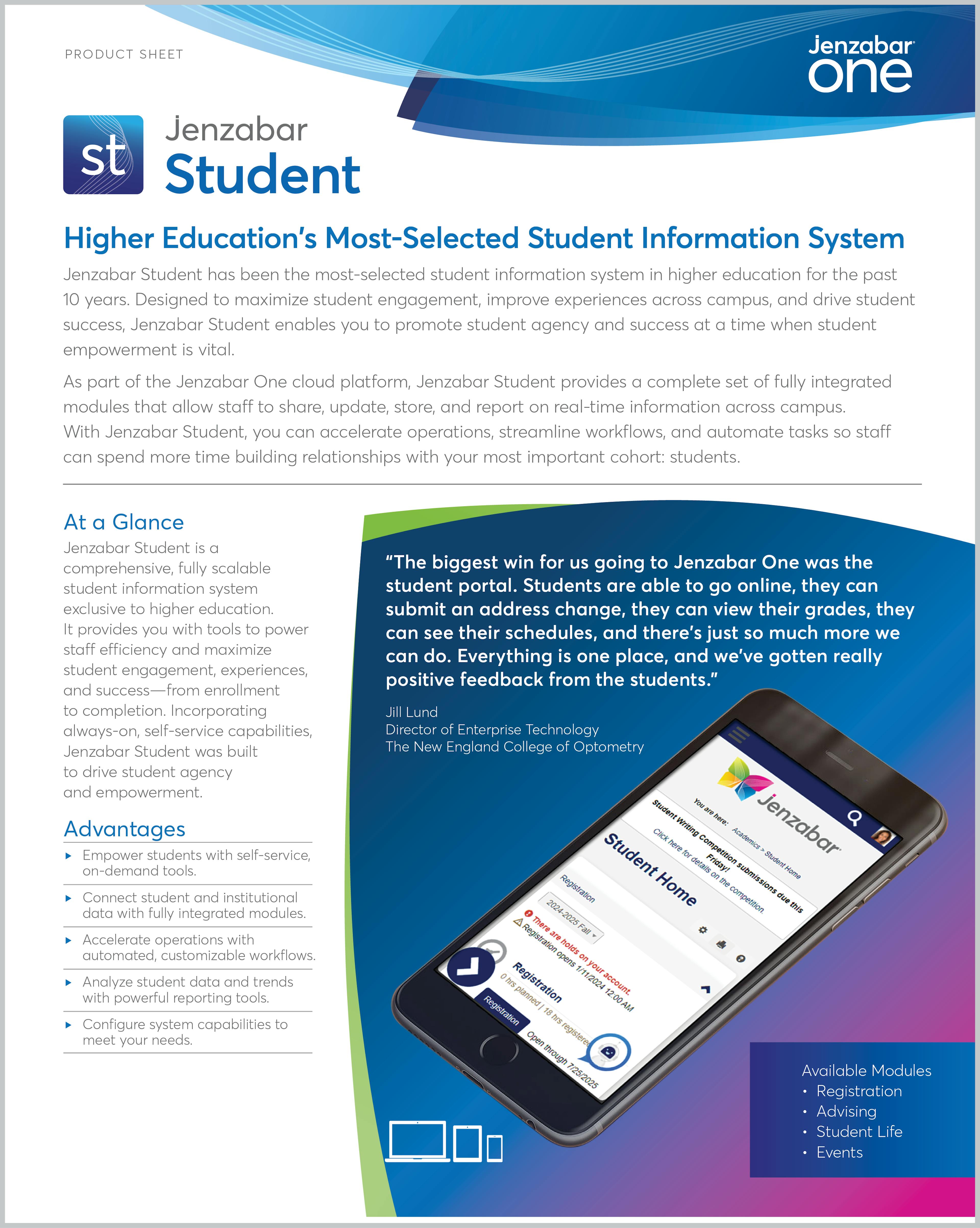 Jenzabar Student Product Sheet
