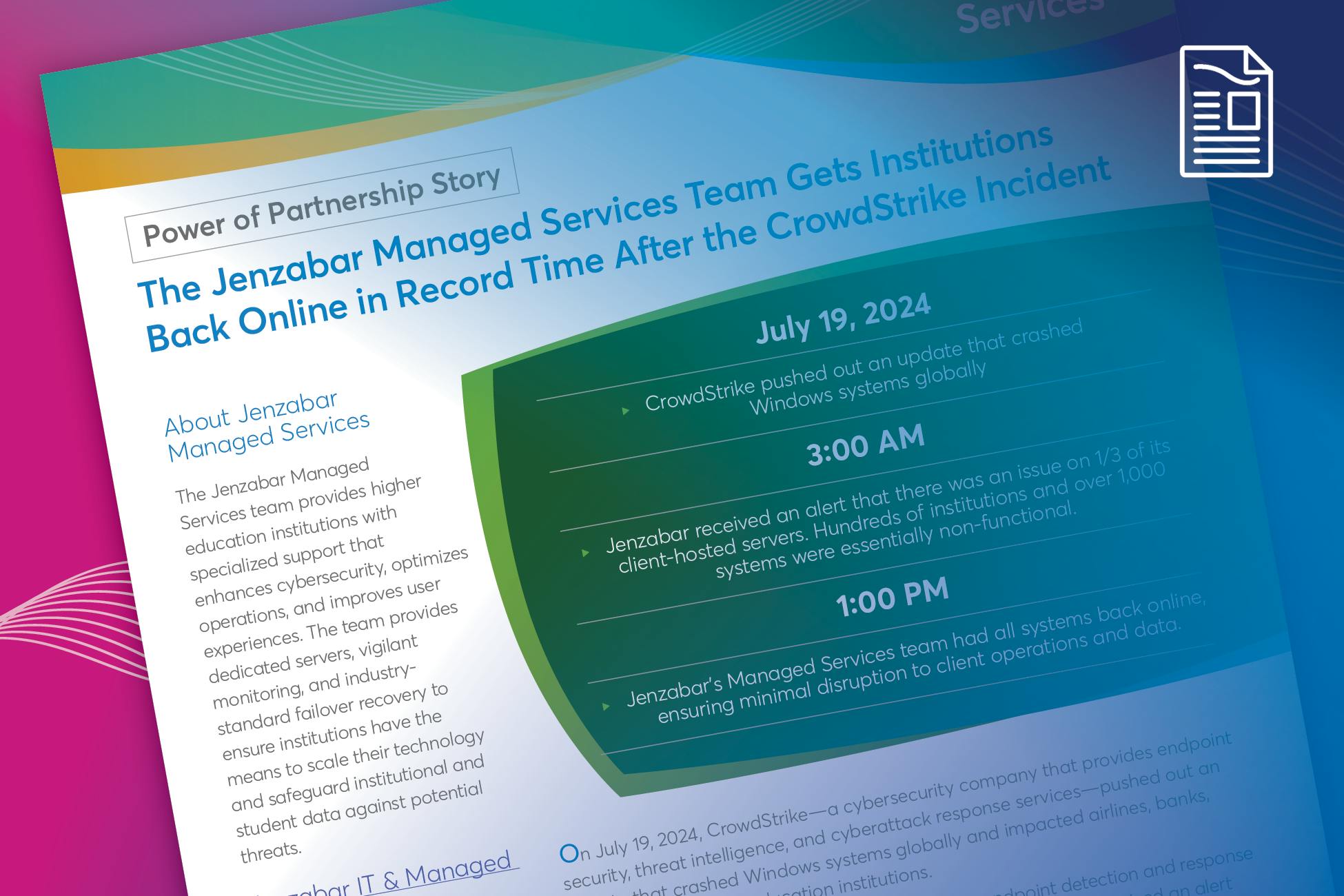 Jenzabar’s Managed Services Team Gets Institutions Back Online in Record Time After the CrowdStrike Incident