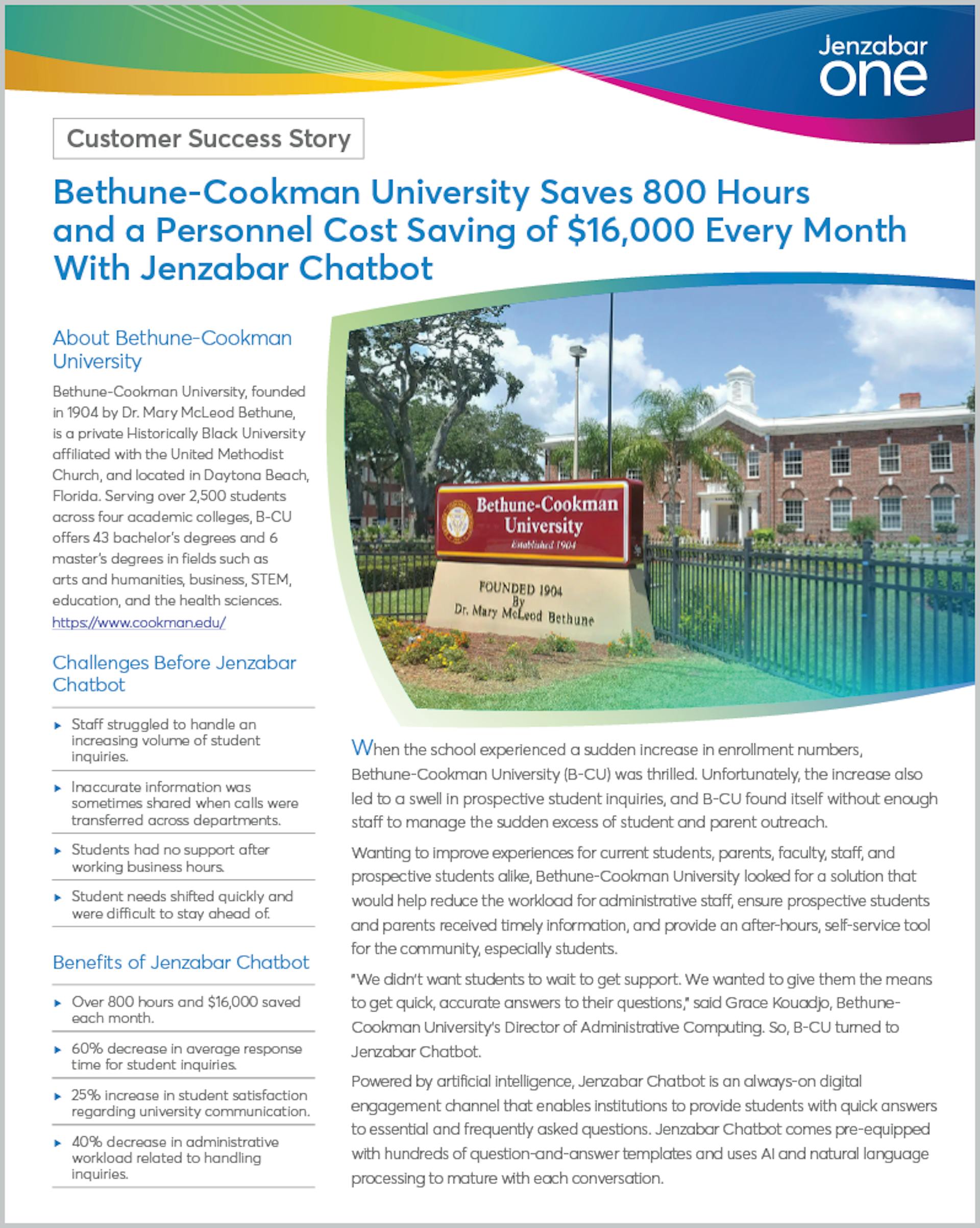 Bethune-Cookman University and Jenzabar Chatbot Case Study