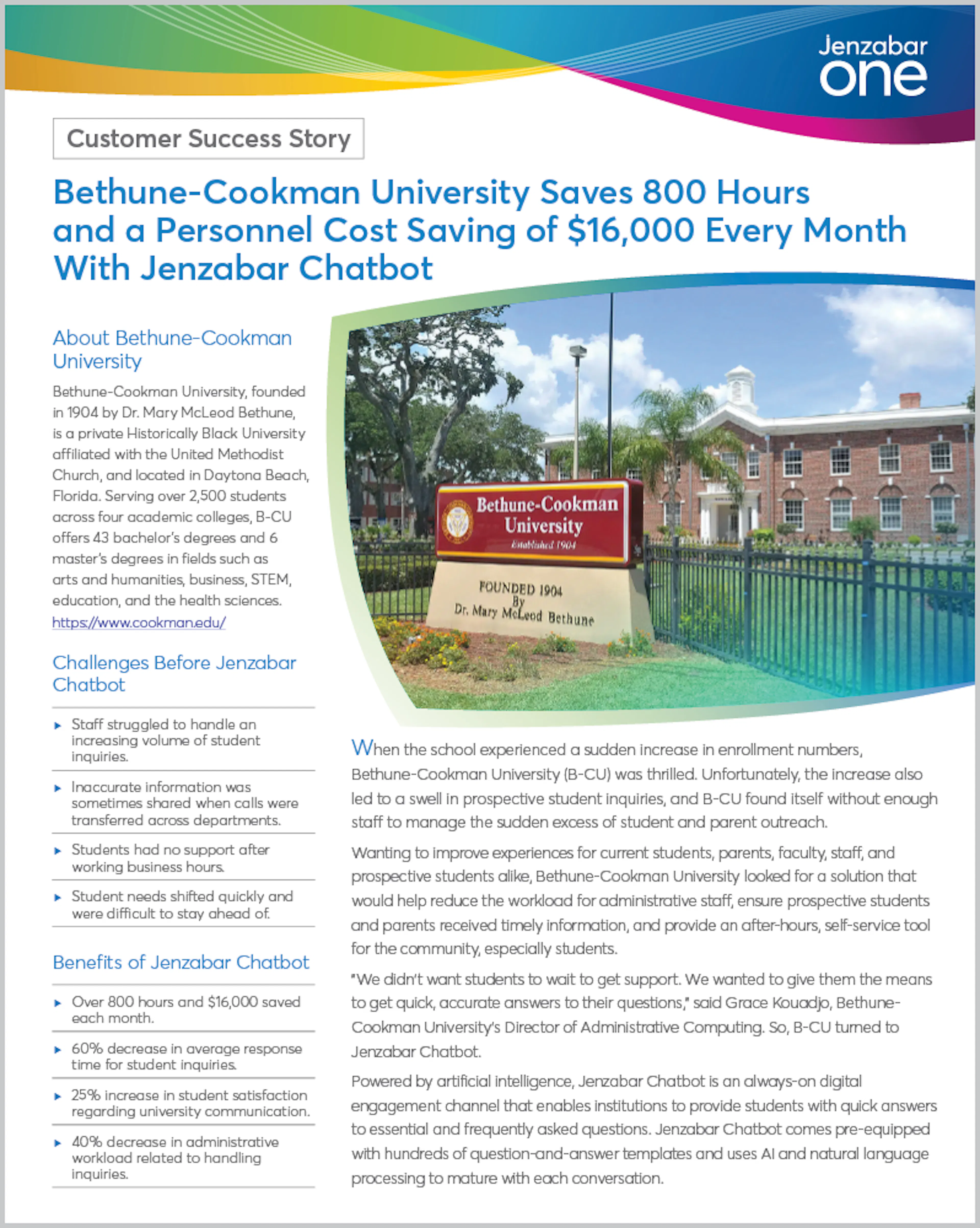 Bethune-Cookman University and Jenzabar Chatbot Case Study