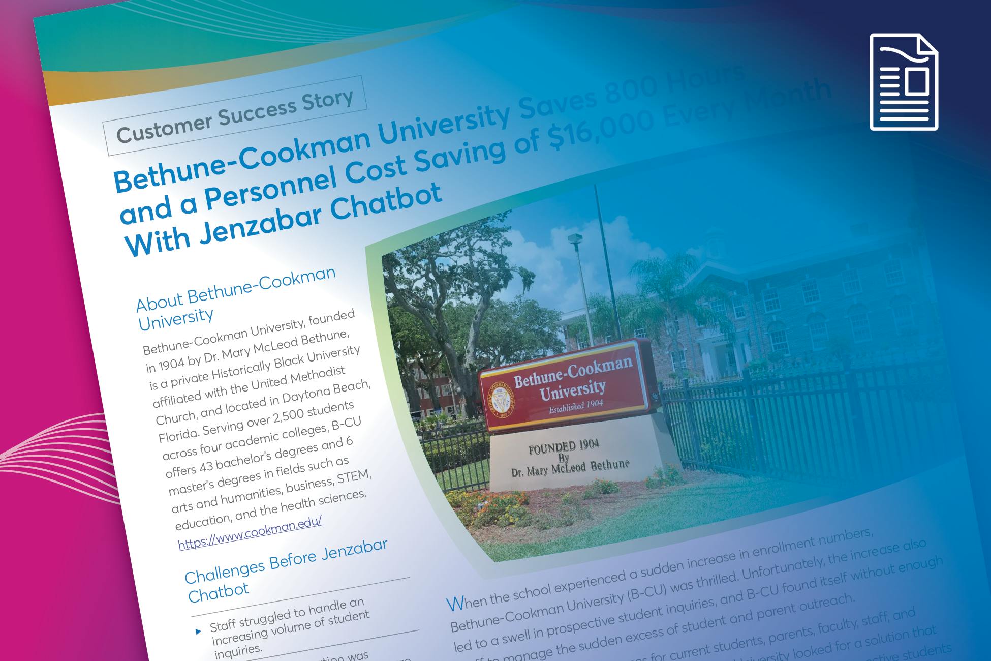 Bethune-Cookman University Saves 800 Hours and a Personnel Cost Saving of $16,000 Every Month With Jenzabar Chatbot