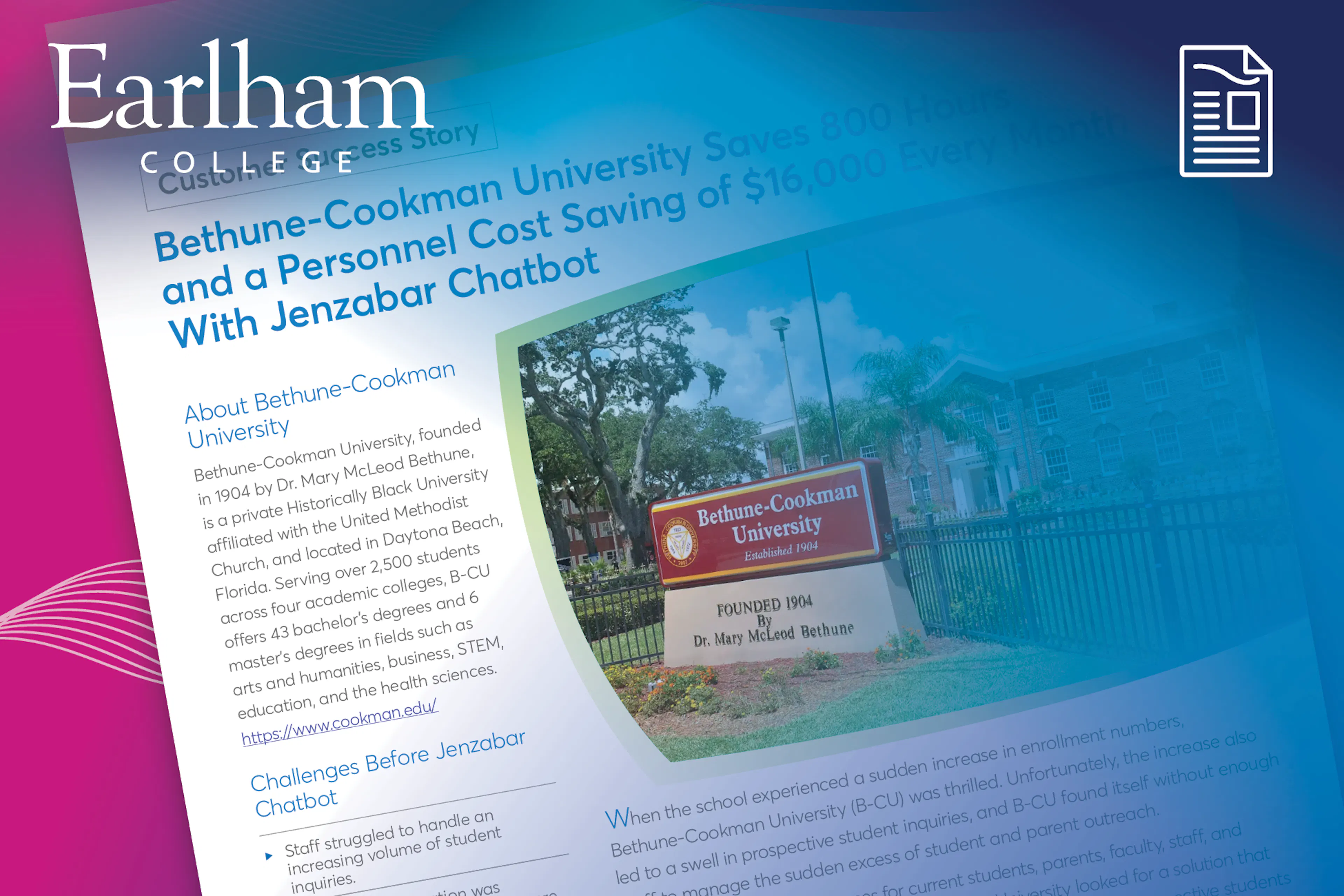 Case Study: Bethune-Cookman University Saves 800 Hours and a Personnel Cost Saving of $16,000 Every Month With Jenzabar Chatbot