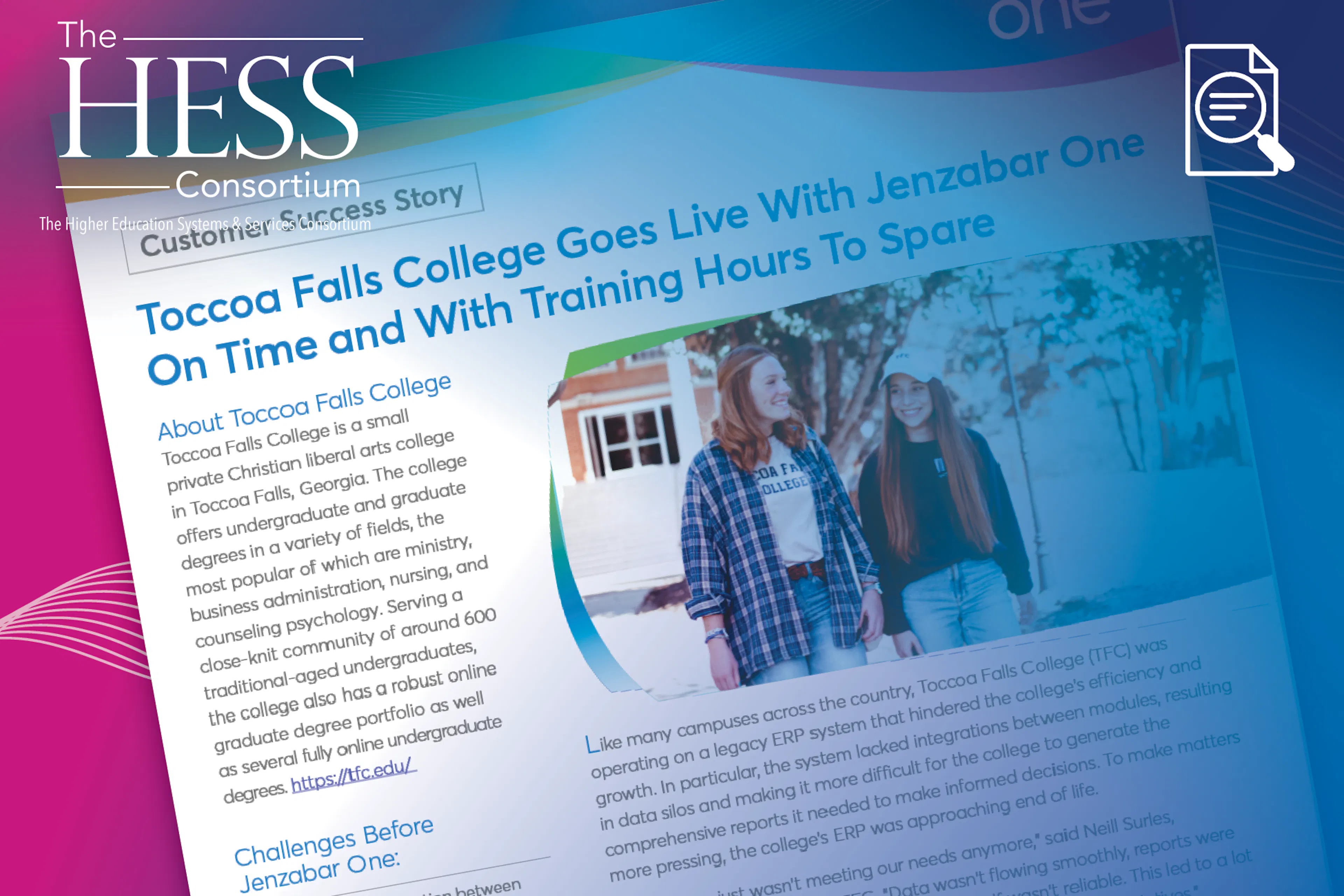 Case Study: Toccoa Falls College Goes Live With Jenzabar One On Time and With Training Hours to Spare