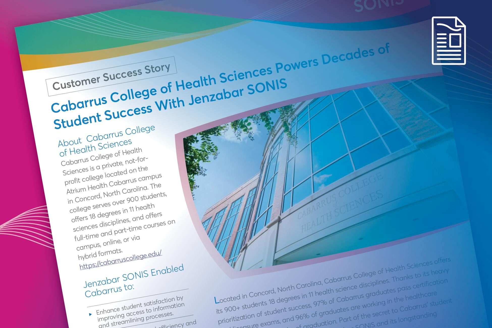Cabarrus College of Health Sciences Powers Decades of Student Success With Jenzabar SONIS