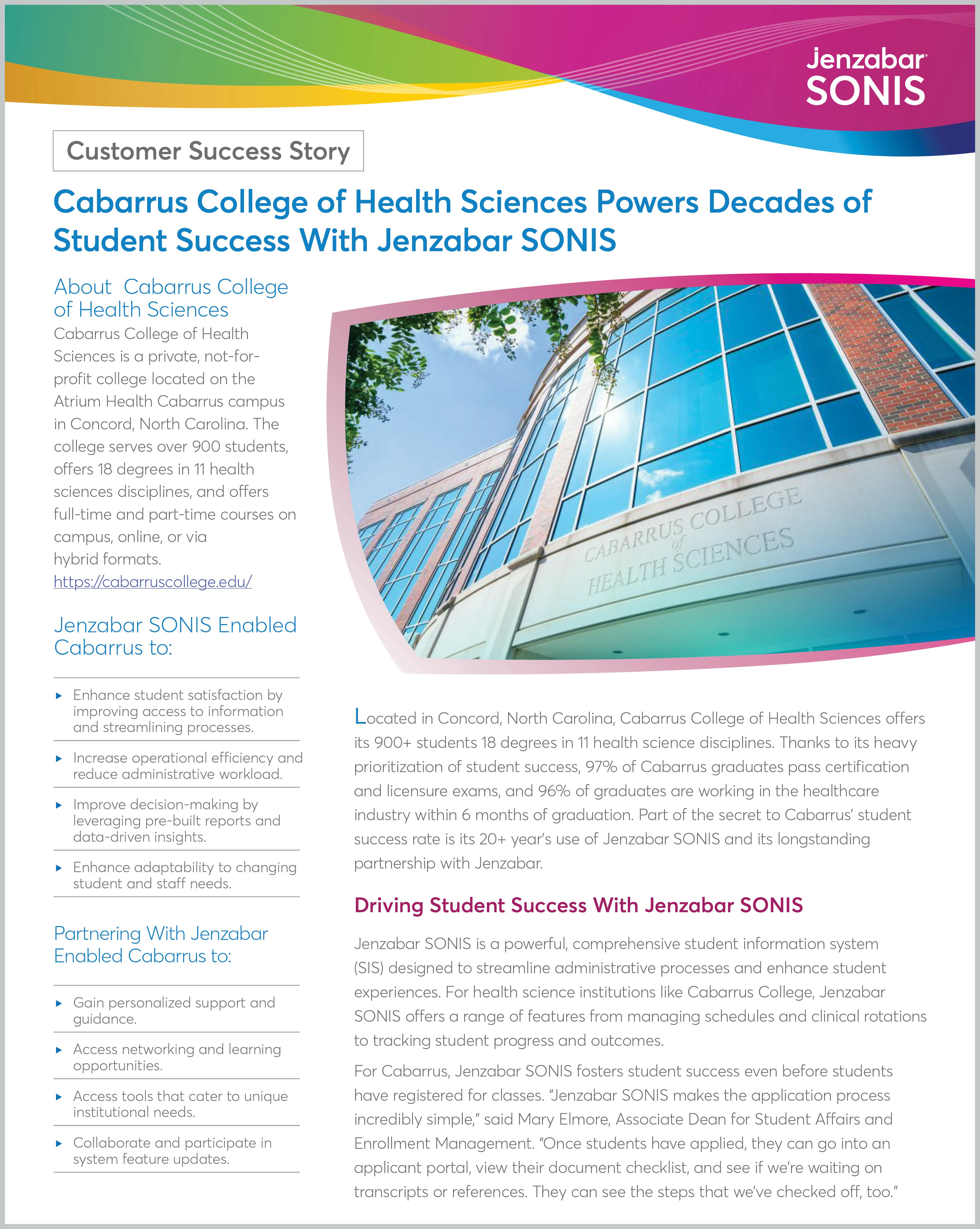 Cabarrus College of Health Sciences Jenzabar SONIS Case Study