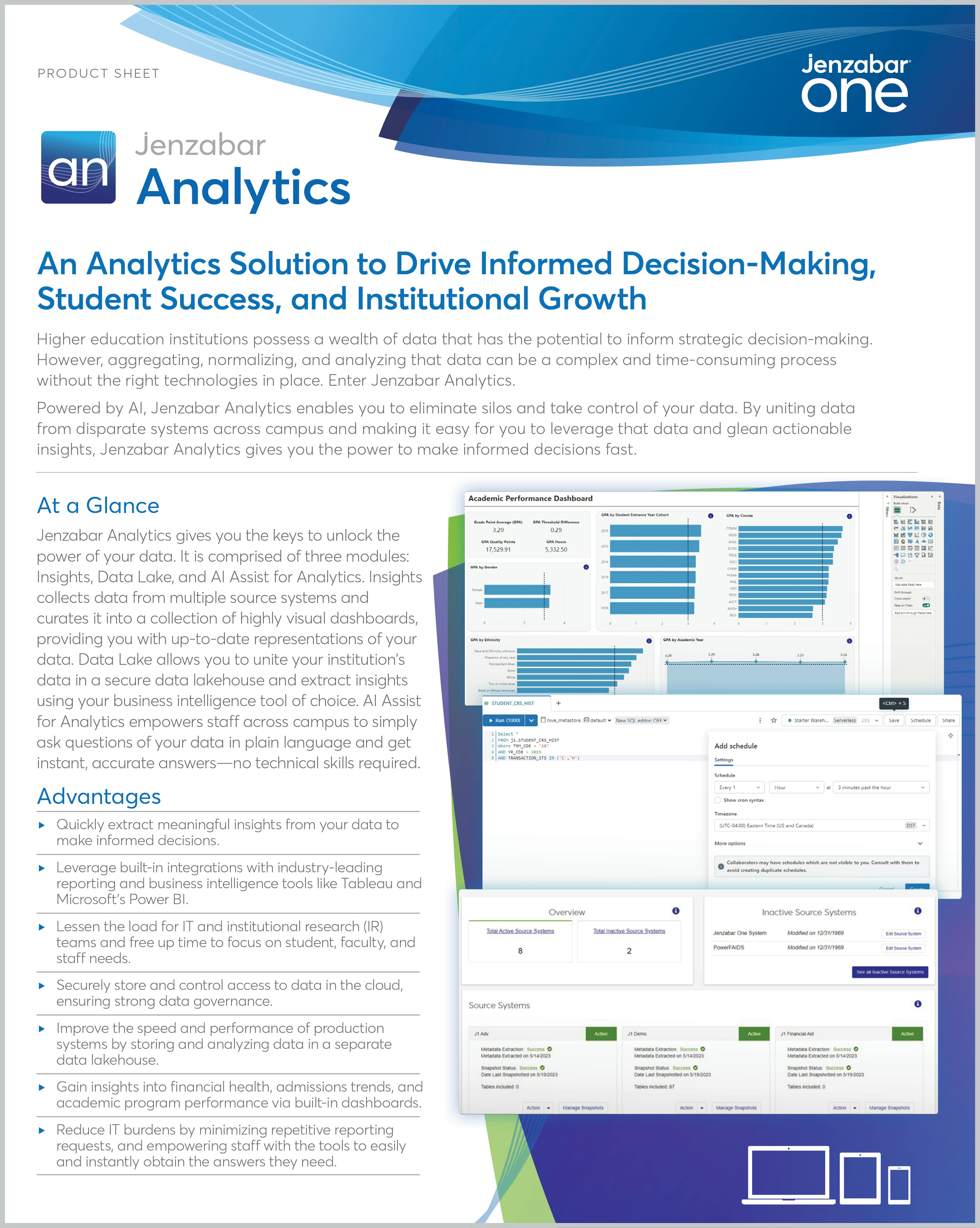 Jenzabar Analytics Product Sheet