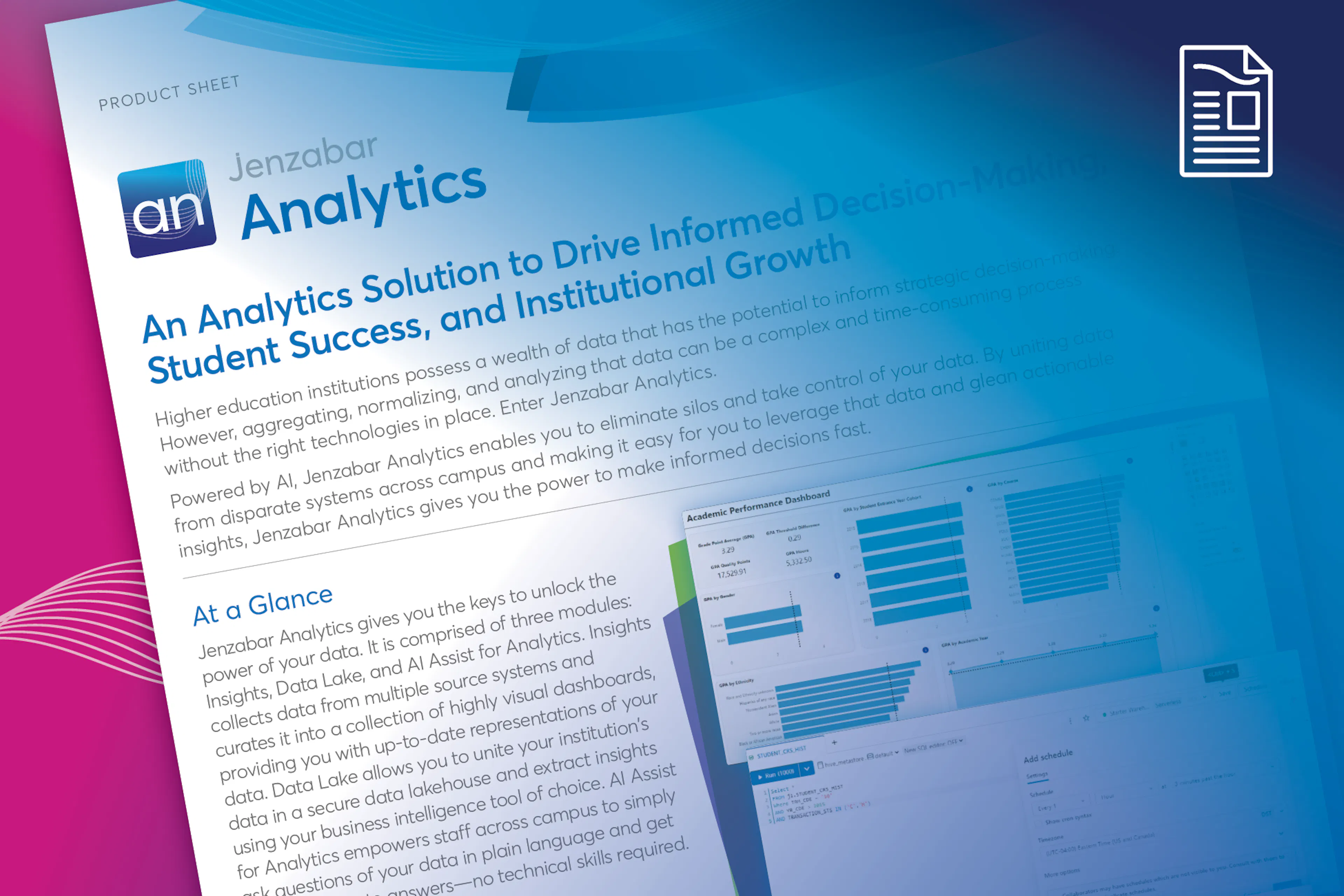 Jenzabar Analytics Product Sheet