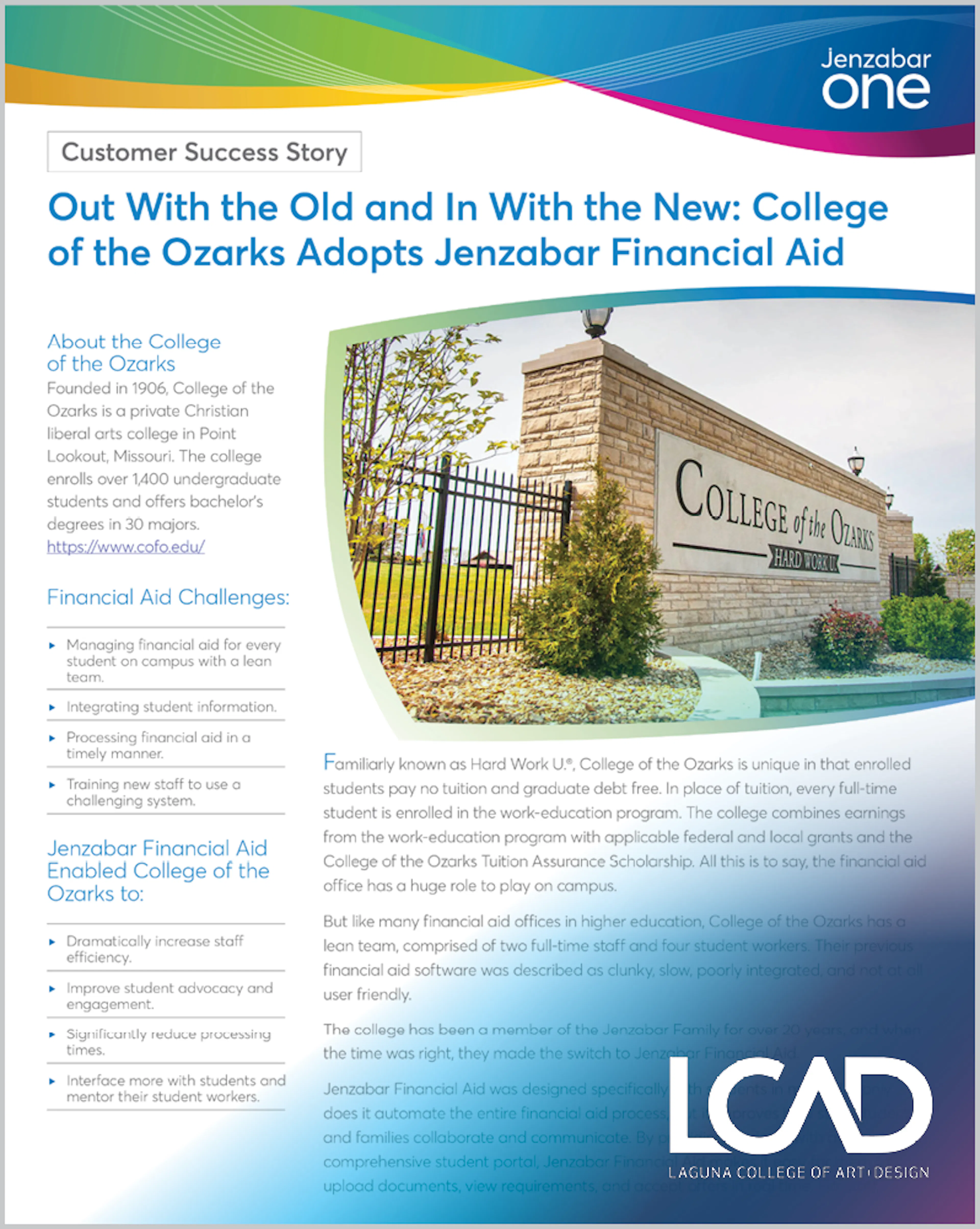 Case Study: College of the Ozarks Adopts Jenzabar Financial Aid