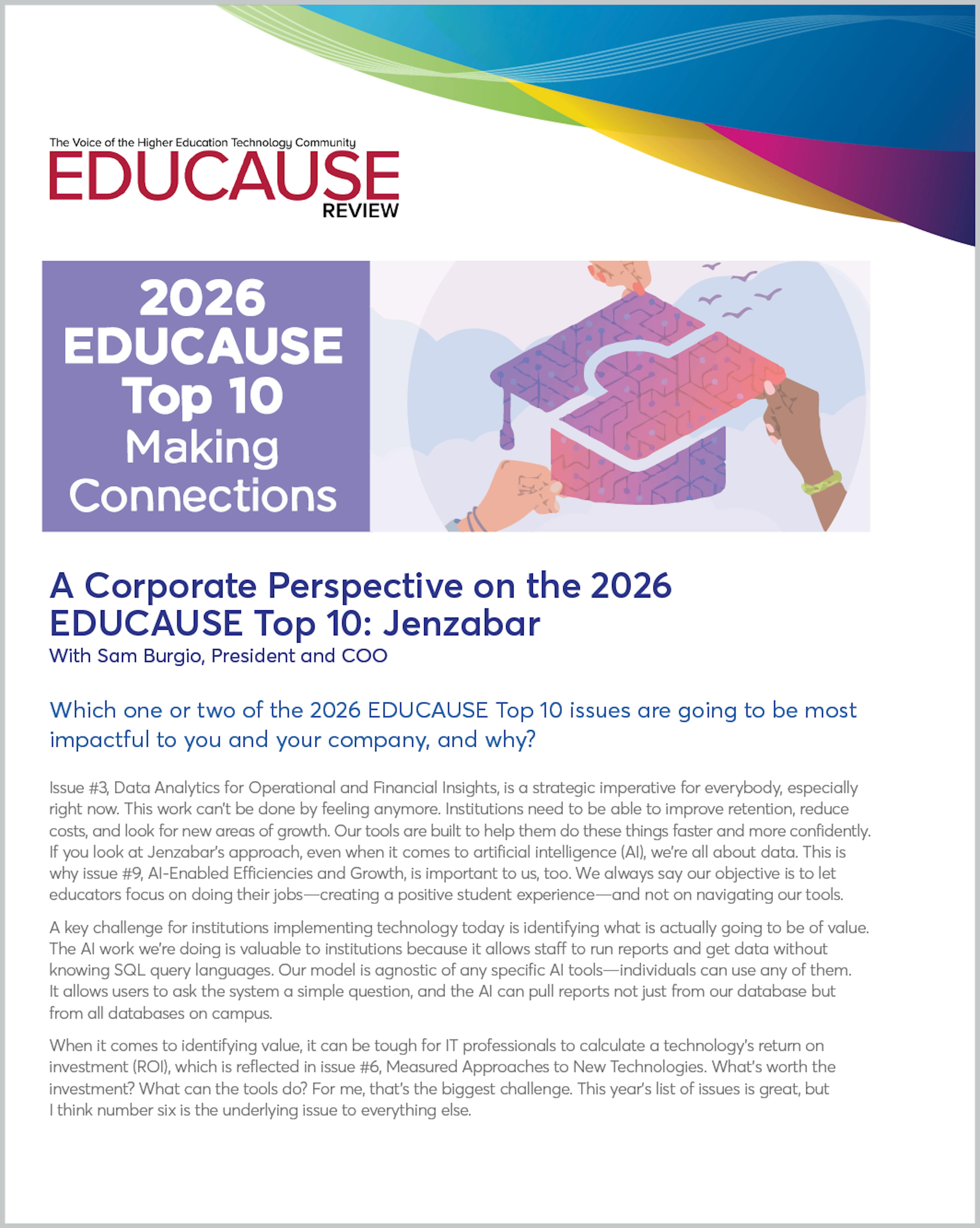 A Corporate Perspective on the 2026 EDUCAUSE Top 10: Jenzabar
