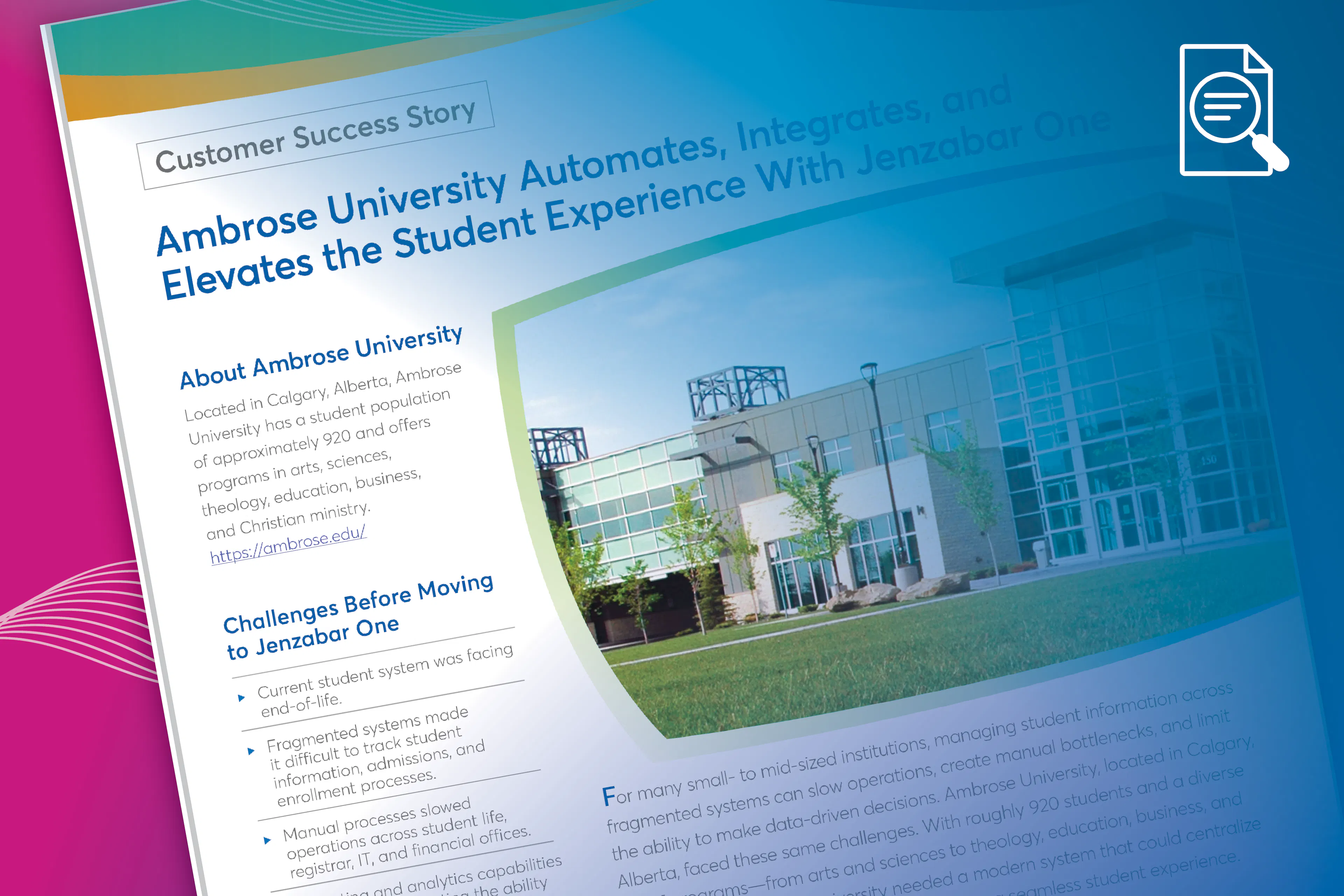 Case Study: Ambrose University Automates, Integrates, and Elevates the Student Experience With Jenzabar One