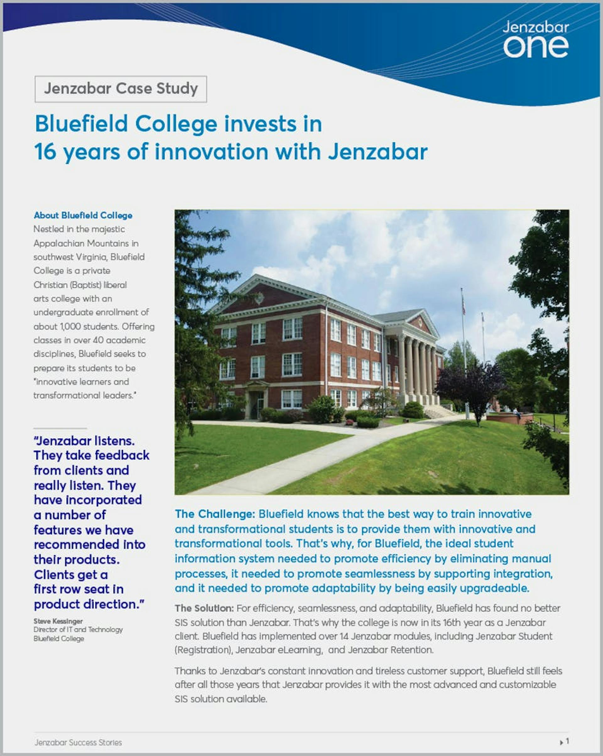 Bluefield University invests in 16 years of innovation with Jenzabar
