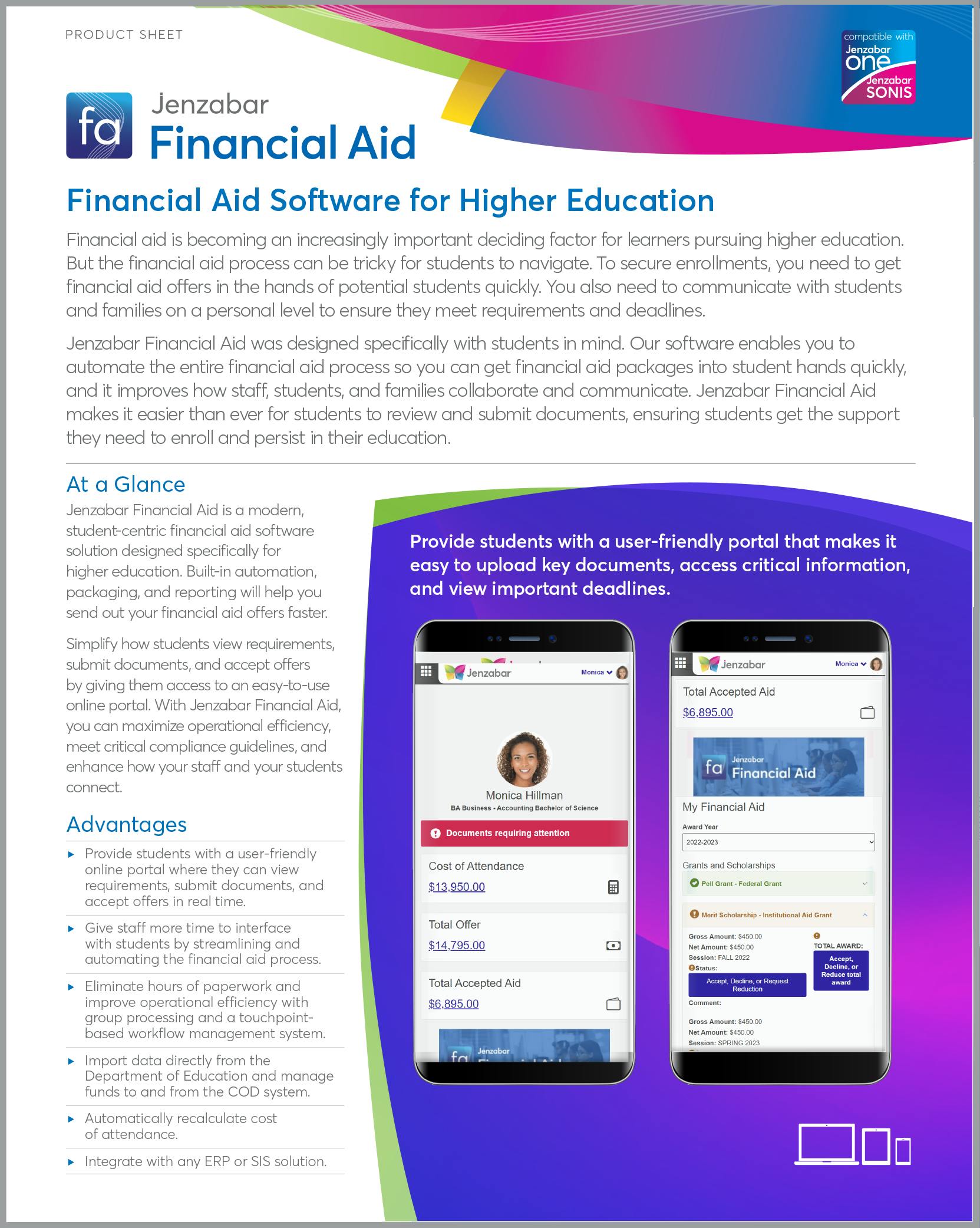 Jenzabar Financial Aid Product Sheet