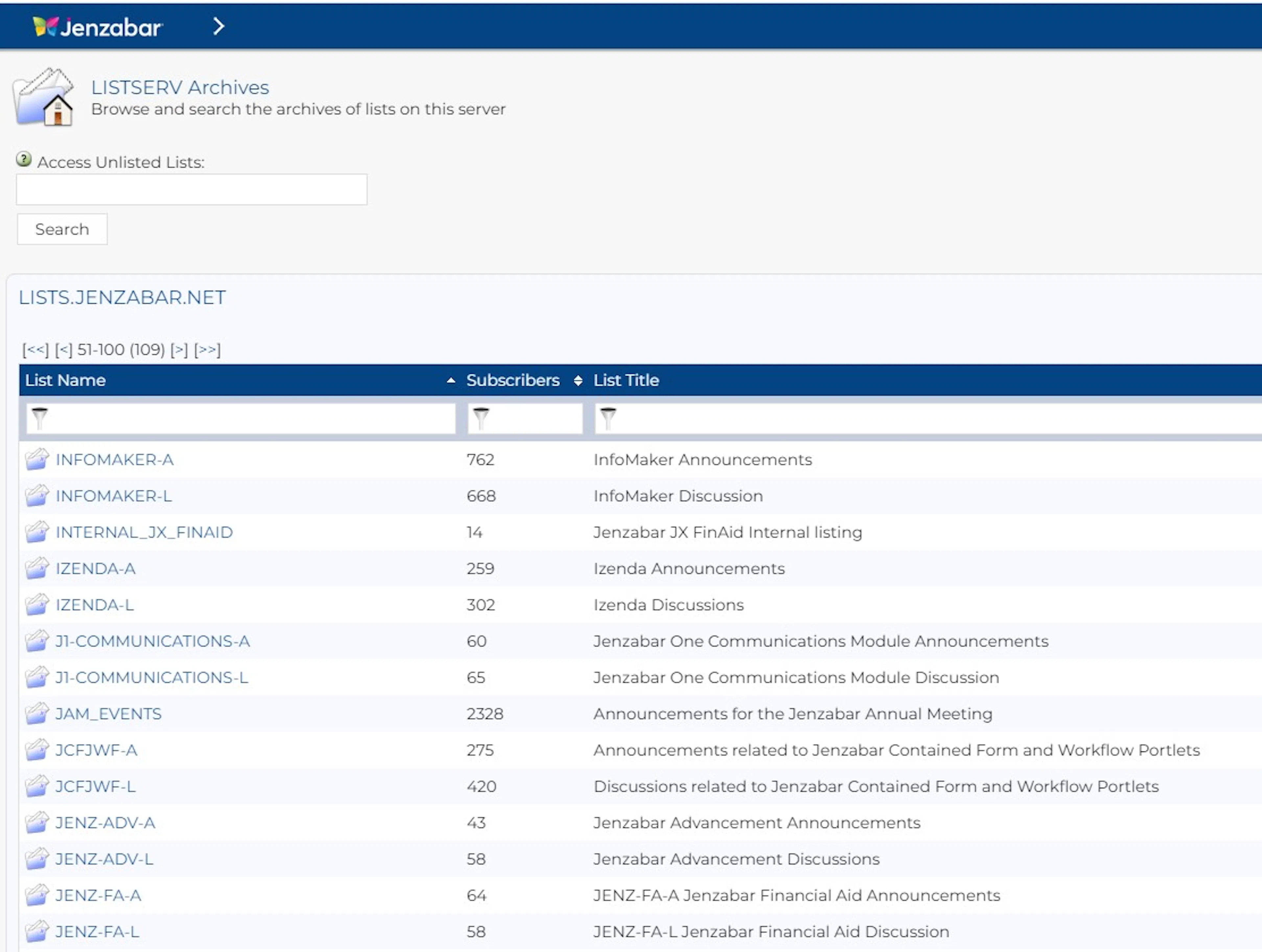 Jenzabar List Serv