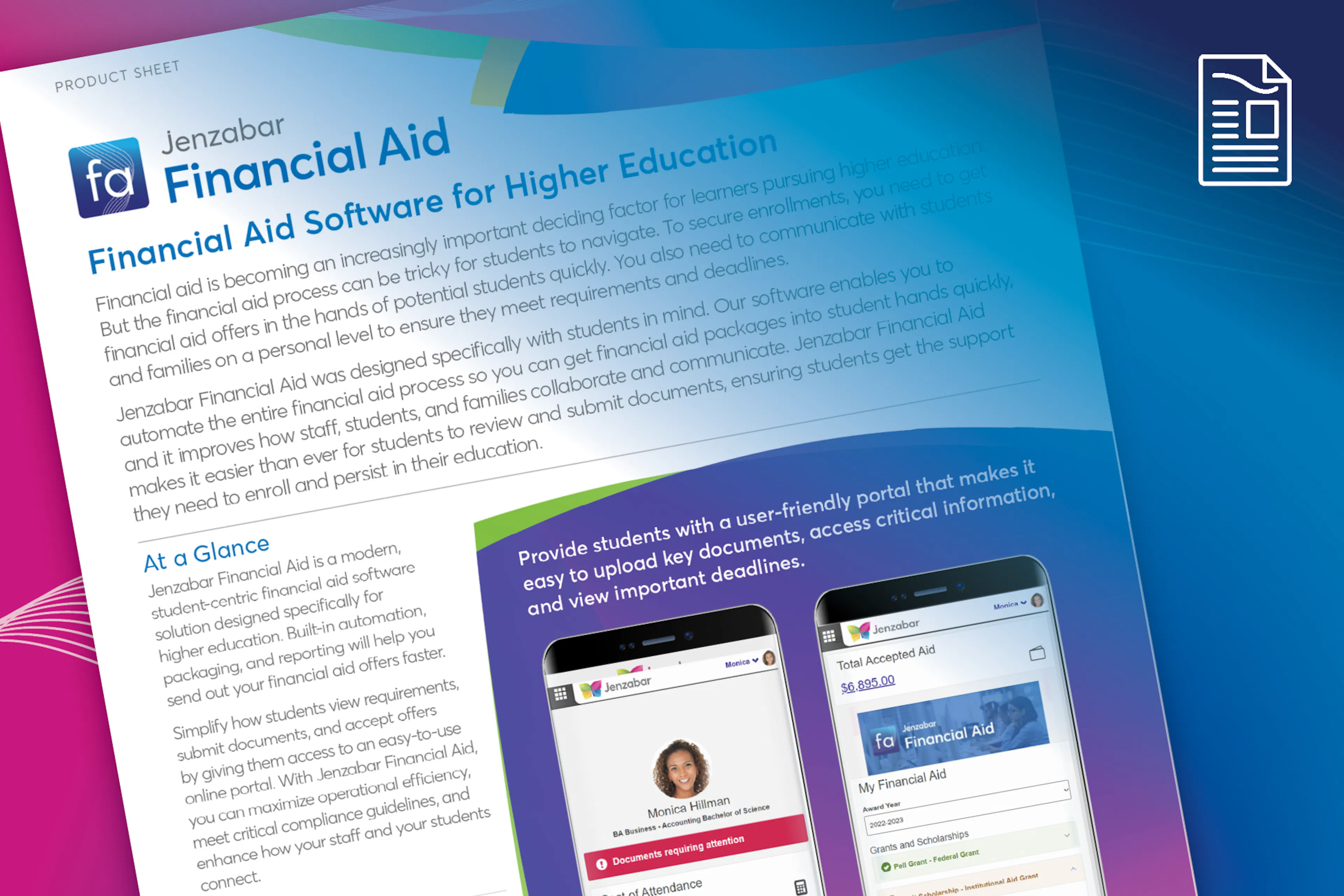 Jenzabar Financial Aid Product Sheet
