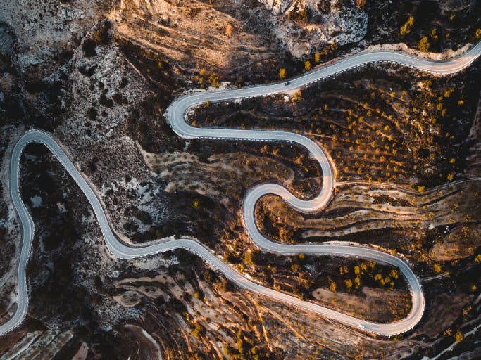 long, winding road viewed from above