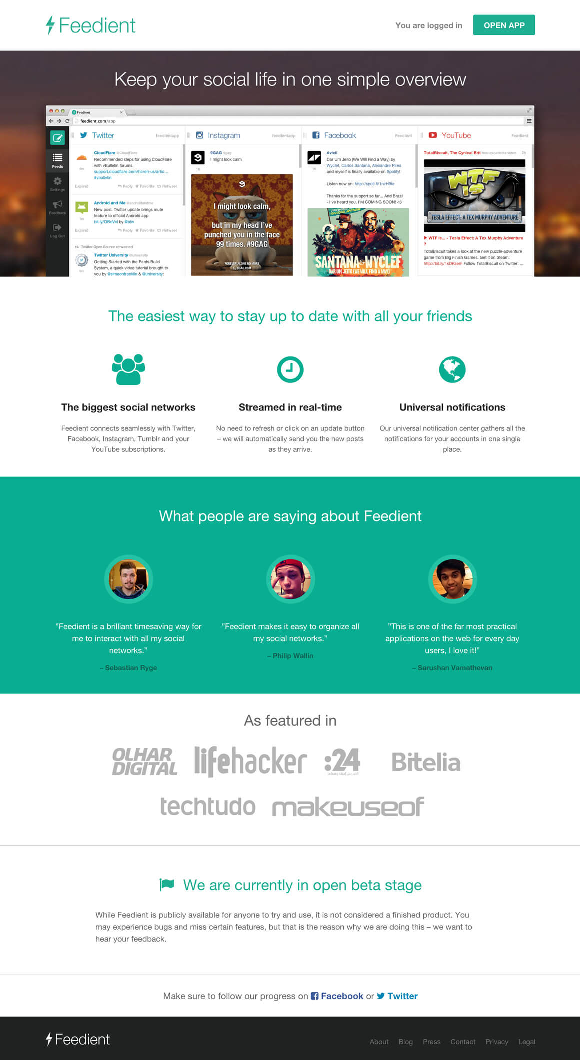 Landing page / Feedient