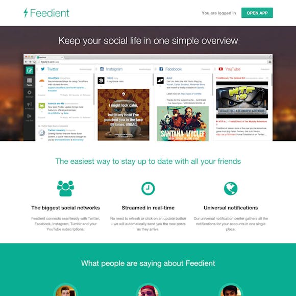 Landing page / Feedient