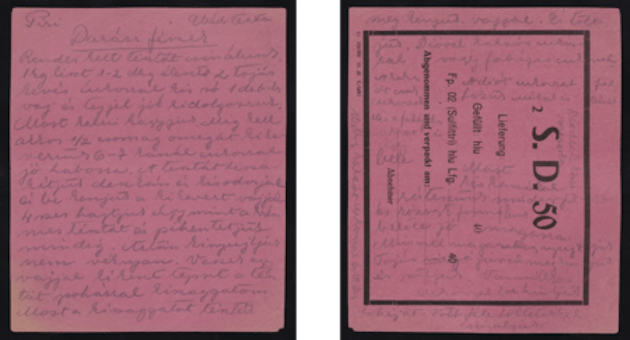Front and back of the original Wasp Nest recipe in Ica's handwriting.