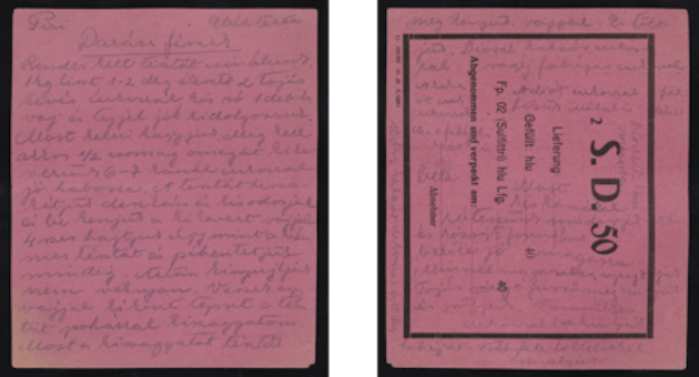 Front and back of the original Wasp Nest recipe in Ica's handwriting.