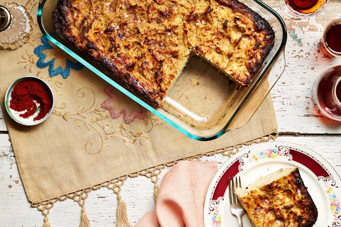 Potato kugel seasoned with paprika.