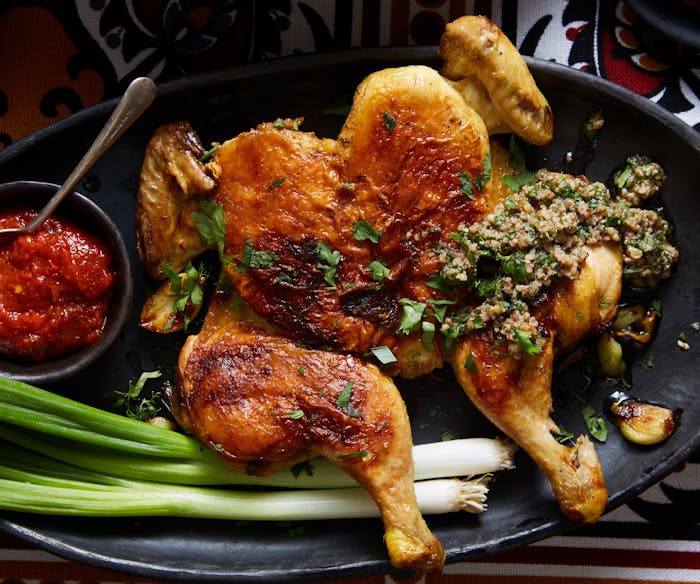 Tsyplyonok Tabaka (Pan-Fried Crispy Cornish Hens With Walnut-Garlic Sauce) image