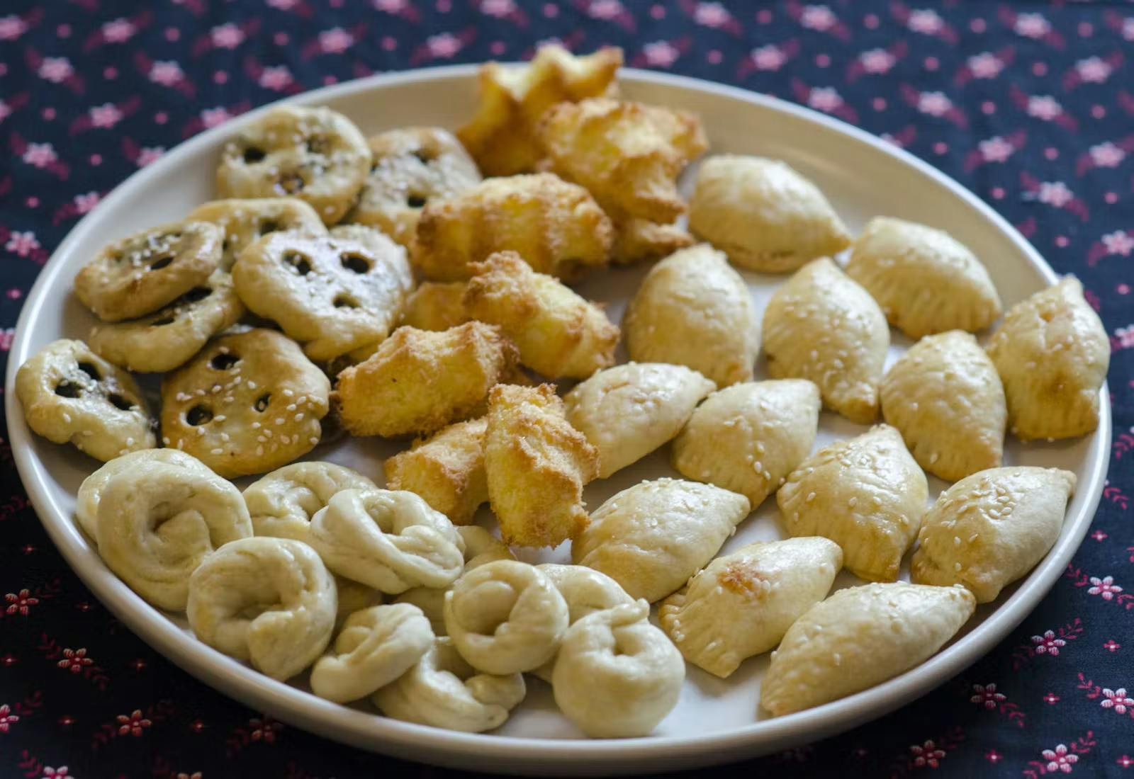 Iraqi Purim pastries on round platter