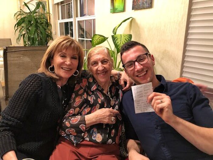 Jake (right) with his mother-in-law Robina (left) and Alex’s great-aunt Doris (center) at their joint family seder with the hadji bada recipe. 