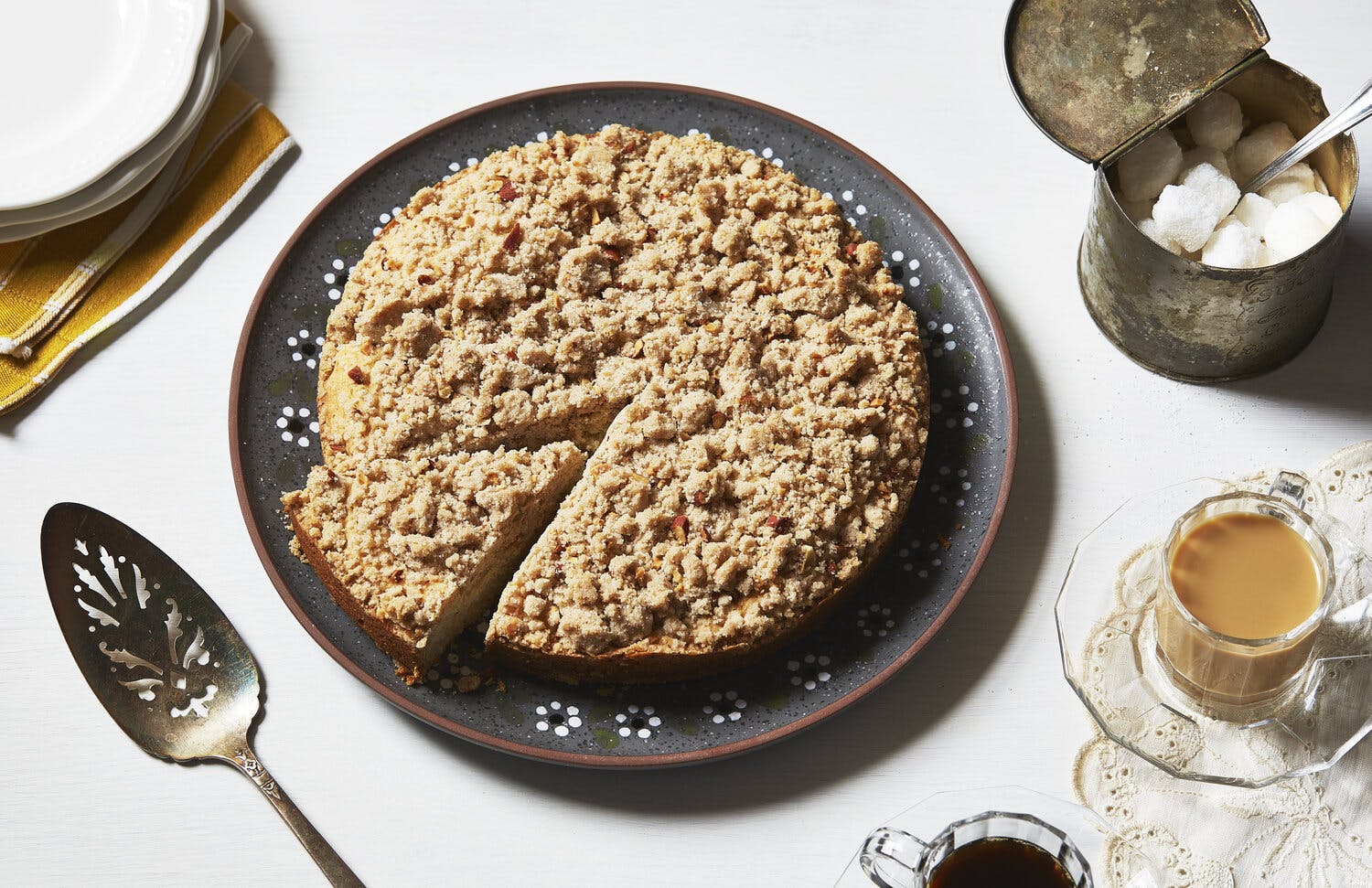 Coffee cake on circular plate