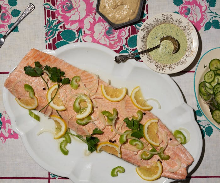 Poached Salmon With Cucumber and Dill image