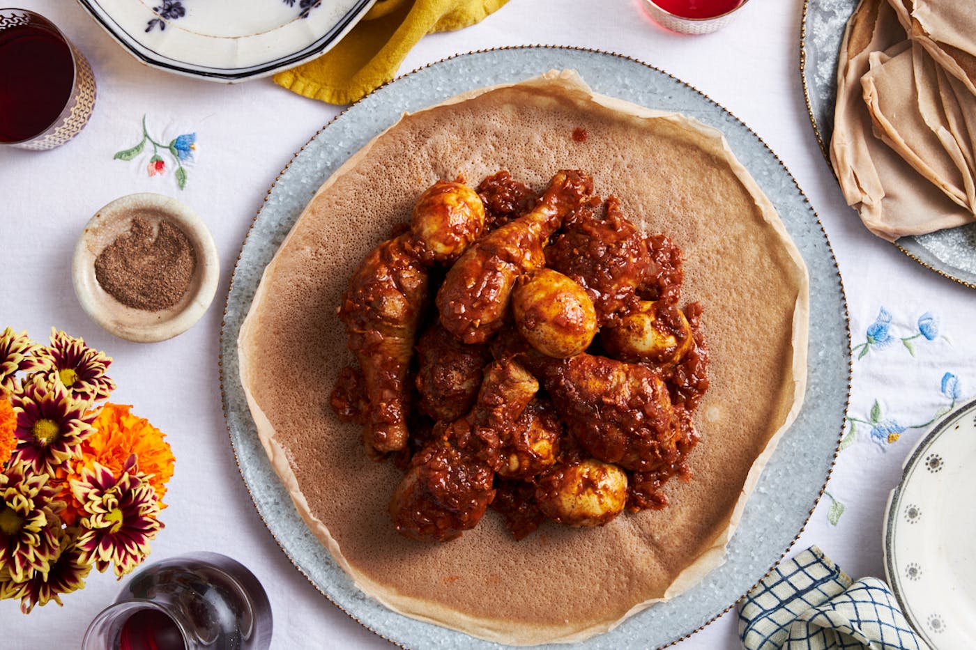 Ethiopian Shabbat stew doro wat on injera
