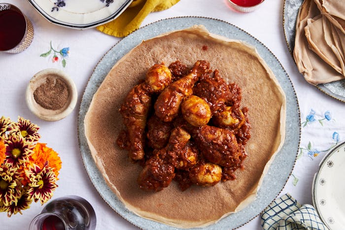 Ethiopian Shabbat stew doro wat on injera
