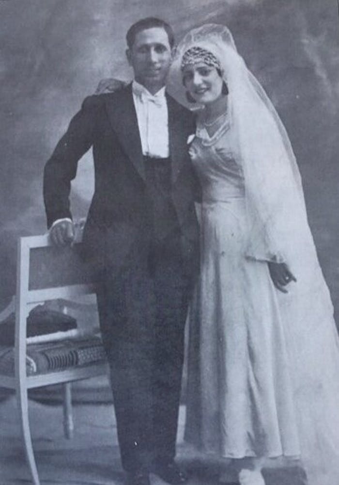 Eva’s  grandfather Nathan (left) and grandmother Henriette (right) at their wedding  in Tunisia in the 1940s.
