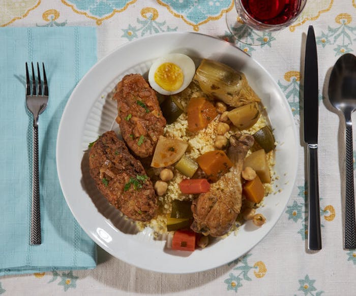 Chicken Patties With Couscous and Vegetable Soup image