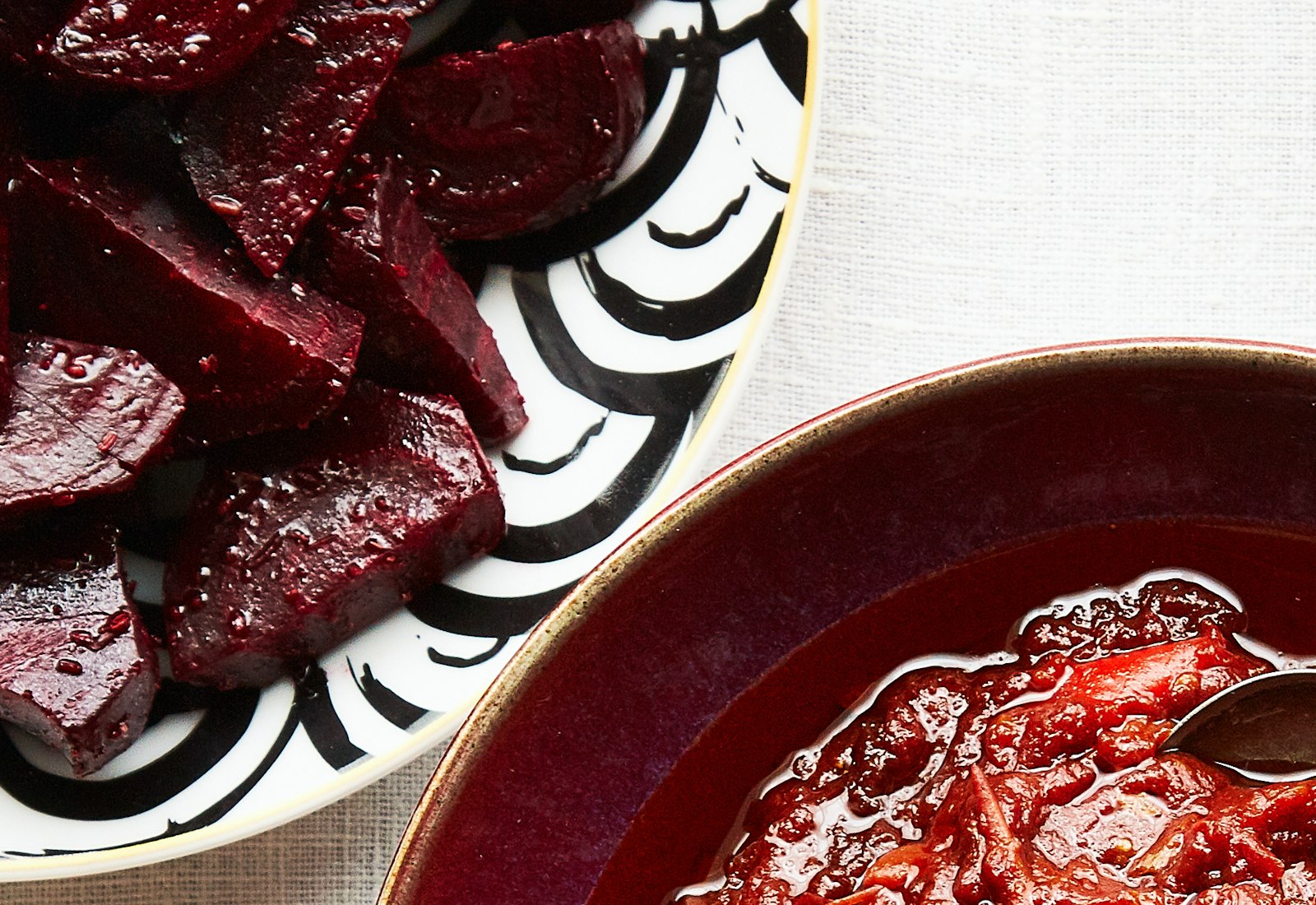 Beet salad with cumin, top left.