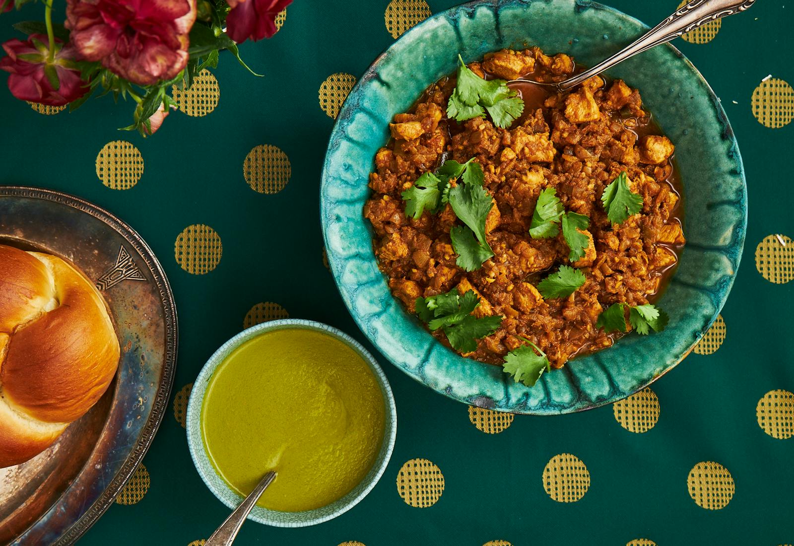 Sally's chicken chitarnee and green chutney