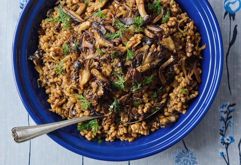 Toasted Barley Pilaf with Mushrooms and Dill
