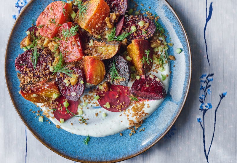 Skillet Roasted Beets with Buttered Kasha and Walnuts 
