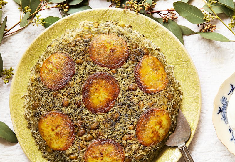 Persian Green Rice with Potato Tahdig