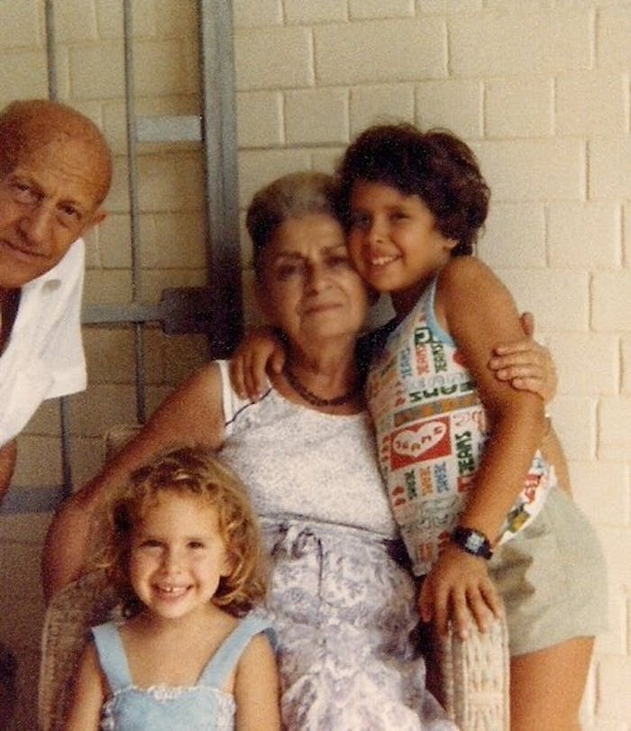 Yaacov & Betty Abramov with Anat (4) and brother Ira (9) on the porch of their house in Haifa, 1982.