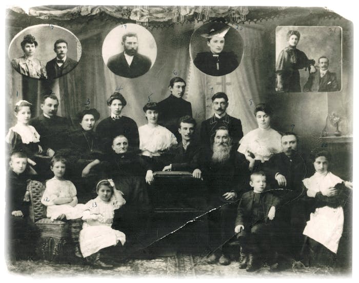 Marcy’s grandmother, Iliena is in the small upper right inset photo, with her grandfather, Moiscia (Moses) whom she never met but is named after.