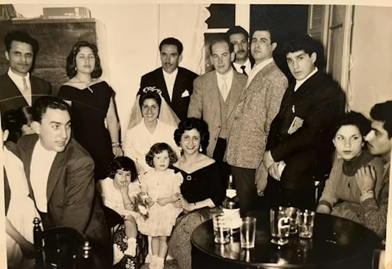 Simone (center in white dress) at a wedding in Morocco, 1957.