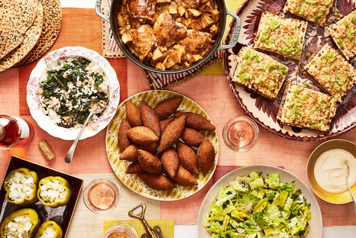 Tahini sauce on bottom right of frame. 