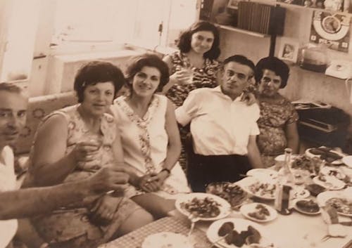 From Left to Right: Yaakov, Rashel, cousin Flora, aunt Sylia, uncle Edward, and his wife Zakieh in Israel in the early 1970's