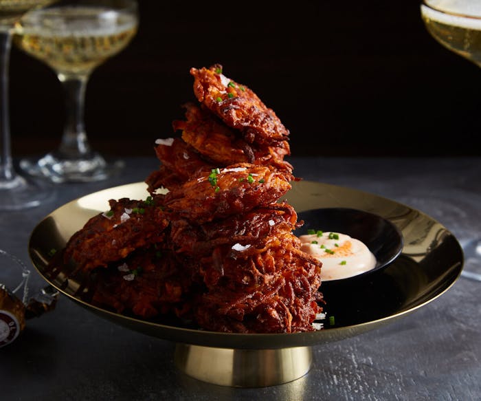 Sweet Potato Latkes With Sriracha Creme Fraiche image