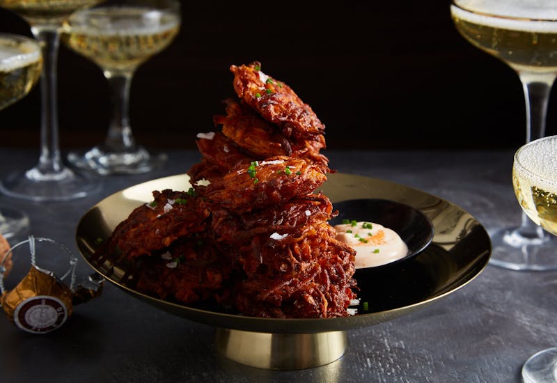 Sweet Potato Latkes With Sriracha Creme Fraiche