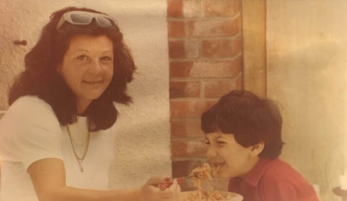 Aline with her son Arthur in Paris in 1984.