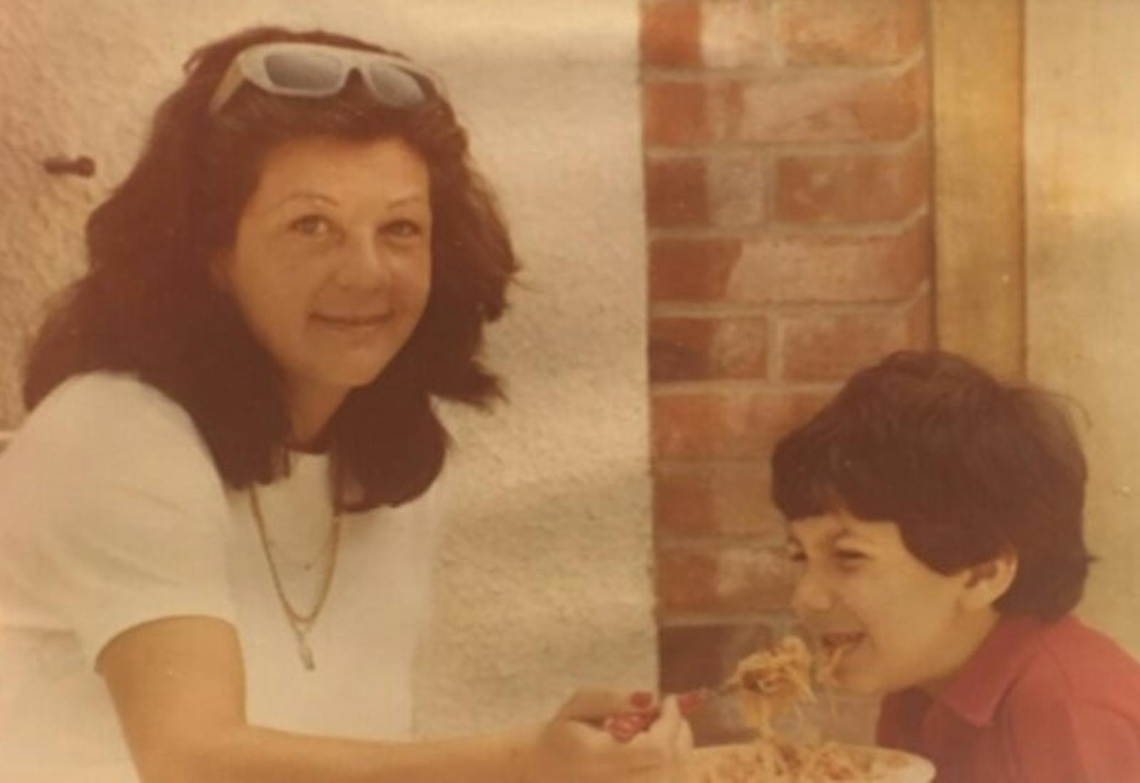 Aline with her son Arthur in Paris in 1984.