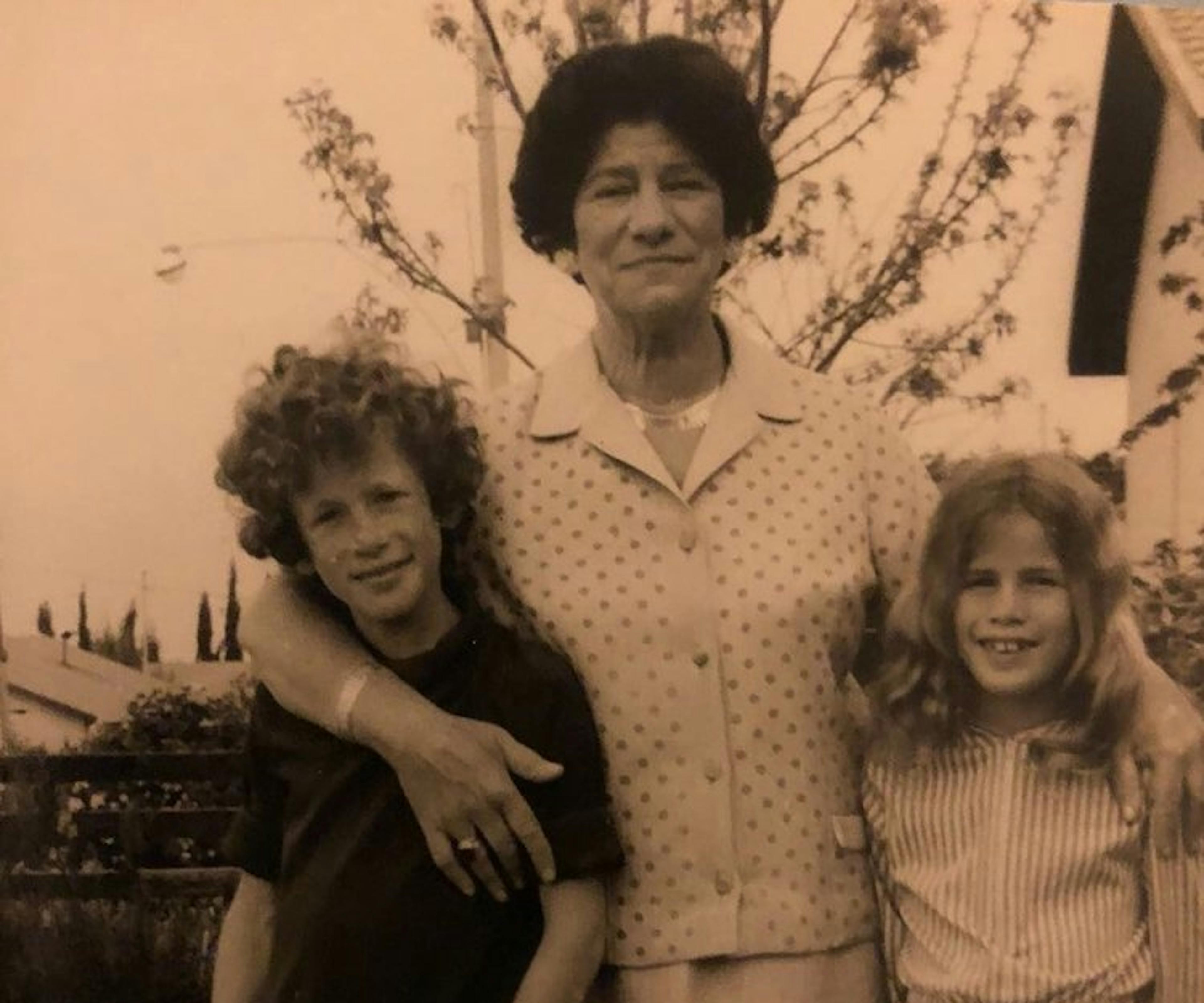 Uri and his sister Dina with Grandma Esther during her annual visit to Israel for Passover, 1972.