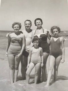 Viviane with her parents on the beach in Alexandria, 1956.