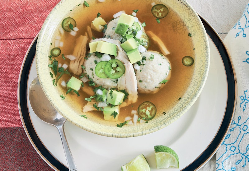Matzah Ball Soup a la Mexicana with Chiles and Cilantro